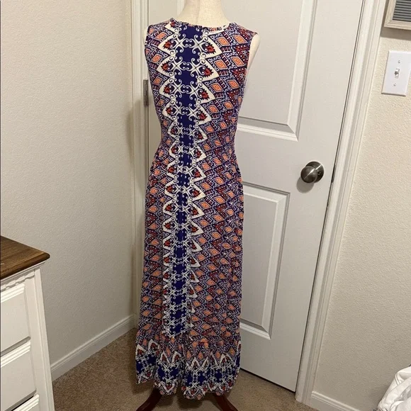 Fun & Flirt Blue and Orange Geometric Maxi Dress - Picture 2 of 3
